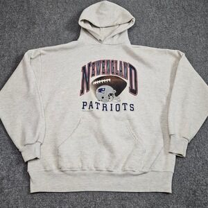 Vintage 90s New England Patriots Hoodie Mens Medium Gray Made in USA NFL Fangear